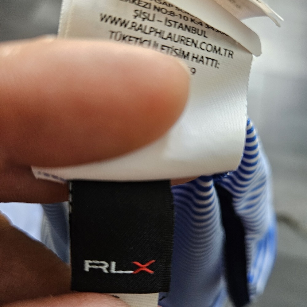 RLX Ralph Lauren Polo Shirt Men XL Blue Striped Stretch Performance Golf Preppy - Picture 6 of 10
